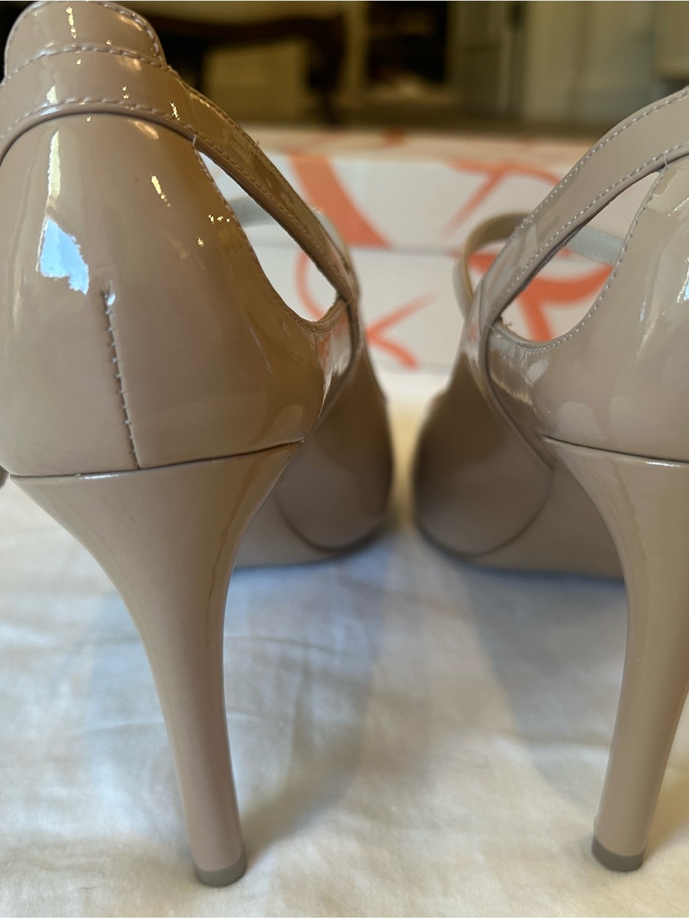Via Spiga Nude Patent Mary Jane Peep-Toe Pumps size 9.5 - Picture 5 of 7
